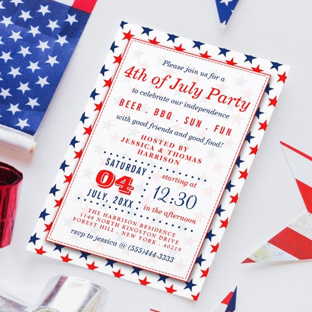 Invitation Red, White & Blue Stars 4 juillet (Créateur téléchargé)