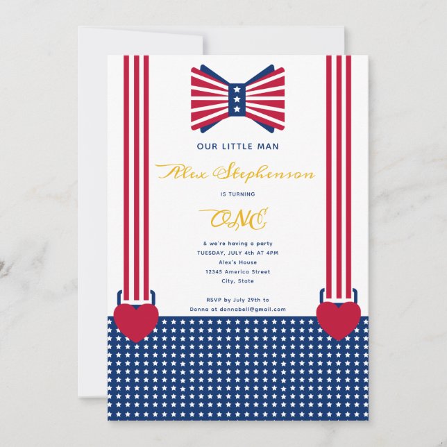 Invitation Red White Blue Stripes 4 juillet Baby 1er annivers (Devant)