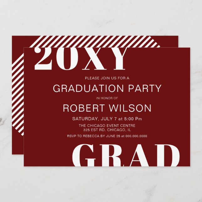 Invitation Red White Bold Typography Graduation Party (Devant / Derrière)