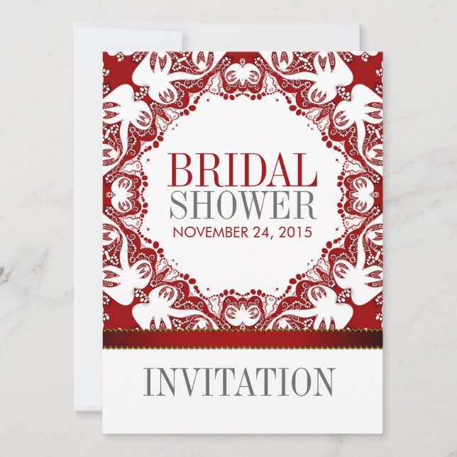 Invitation Red White Doves Batik Fête des mariées Party Invit (Devant)