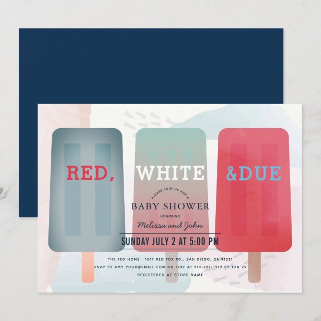 Invitation Red White & Due Popsicle Juillet 4 Baby shower (Devant / Derrière)
