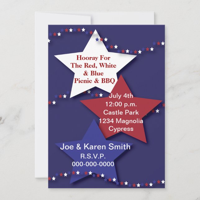 Invitation Red, White et Blue Stars (Devant)