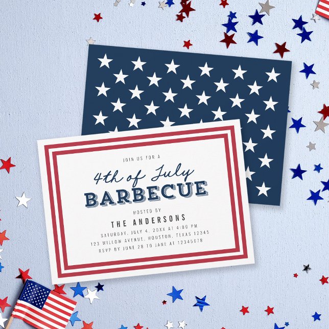 Invitation Red White et Blue Stars 4 juillet Barbecue (Créateur téléchargé)