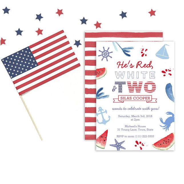 Invitation Red White et deux unisex Deuxième fête d'anniversa (Créateur téléchargé)