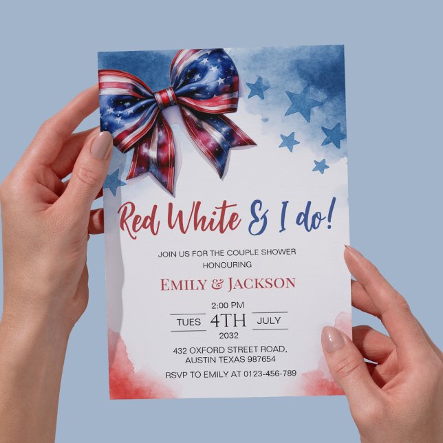 Invitation Red White et je fais 4 juillet Bow Fête des mariée (Créateur téléchargé)