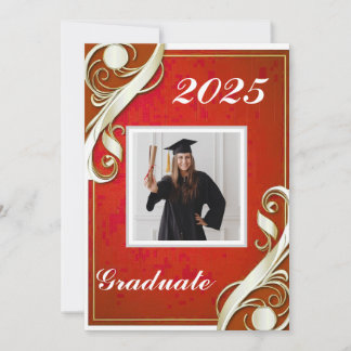 Invitation Red White Graduation 2025