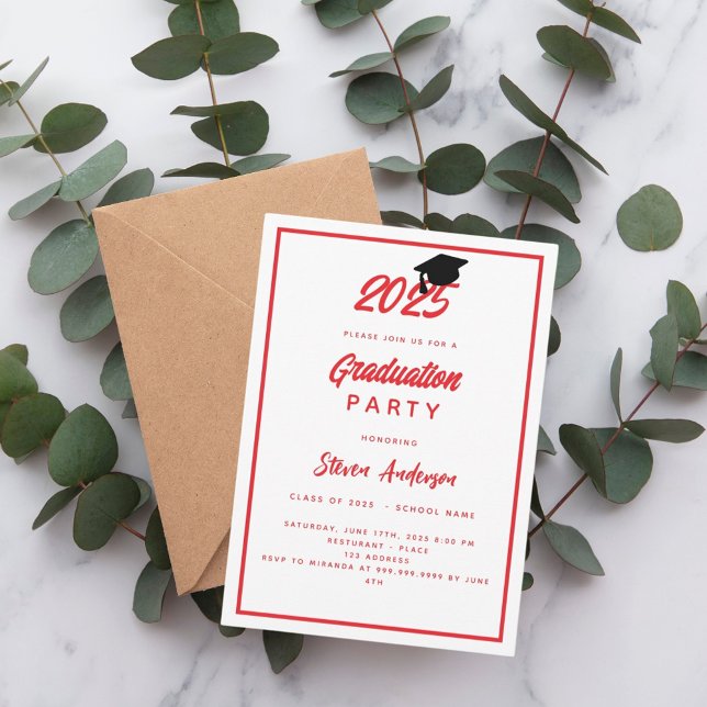 Invitation Red white Graduation Party 2025 (Créateur téléchargé)