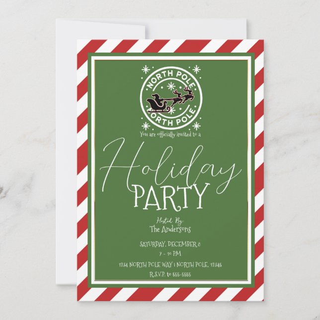 Invitation Red White Green Pôle Nord Noël Fête de Noël (Devant)