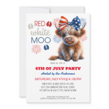 Red White Moo Patriotic Highland cow 4 juillet