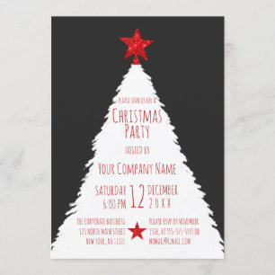 Invitation Red White Parties scintillant Star Tree Noël d'ent