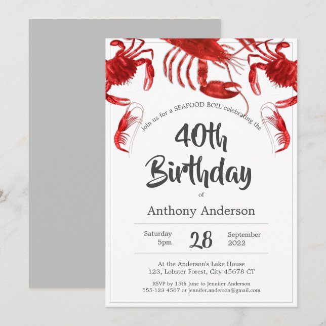 Invitation Red White Seafood Boil Custom Anniversaire (Devant / Derrière)