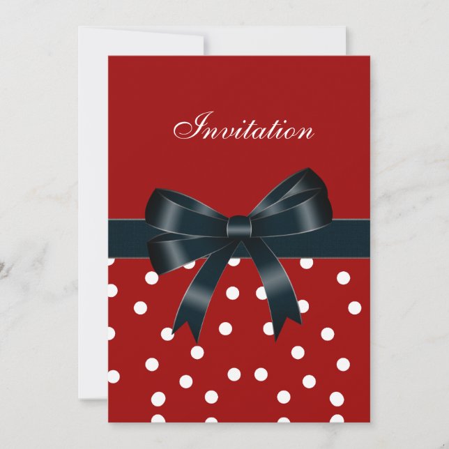 Invitation Red White Spots Black Bows (Devant)