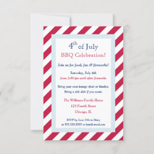 Invitation Red White Stripes moderne 4 juillet soirée barbecu