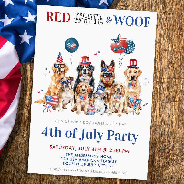Invitation Red White & Woof Funny Chiens patriotiques 4 juill (Créateur téléchargé)