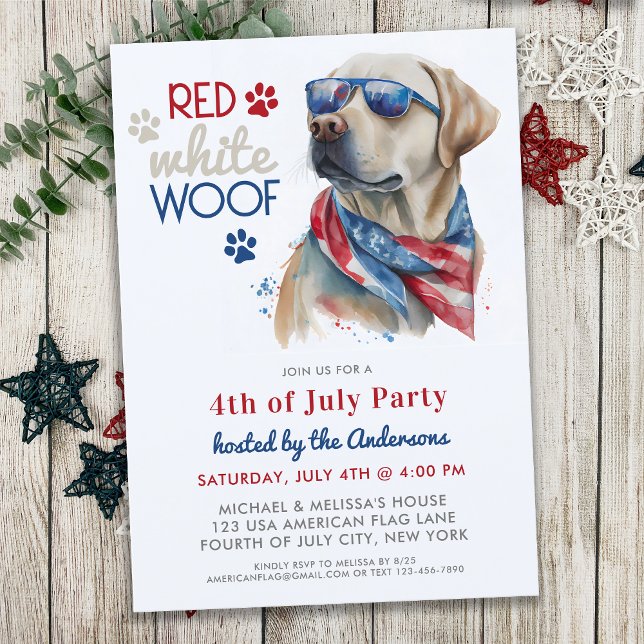 Invitation Red White Woof Patriotic Labrador 4 juillet (Créateur téléchargé)