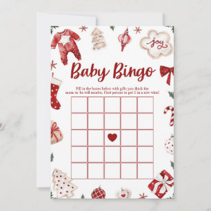 Invitation Red Winter Baby Bingo Baby shower Jeu de Noël