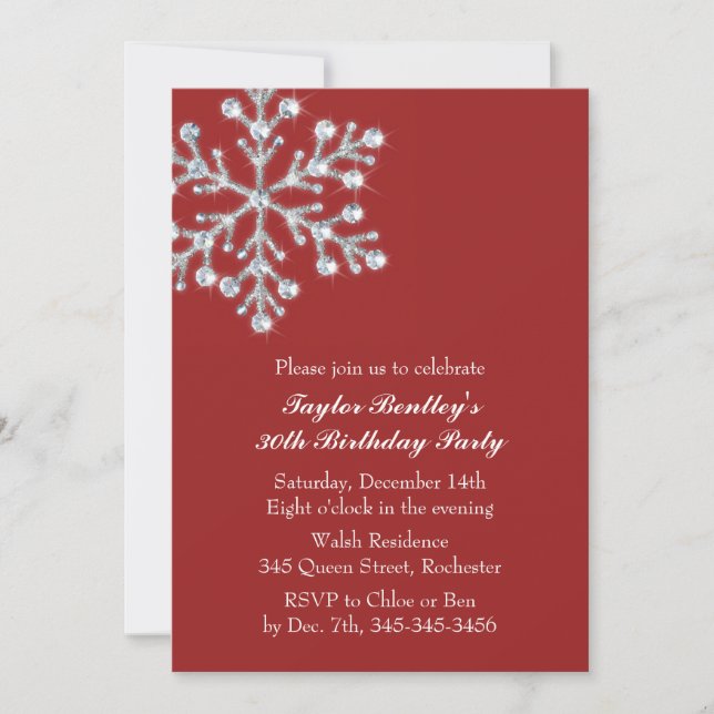 Invitation Red Winter Crystal Sweet Anniversaire Fête Invitat (Devant)