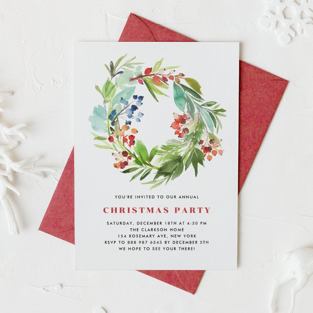 Invitation Red Winterberry et Juniper Wreath Christmas Party (Créateur téléchargé)