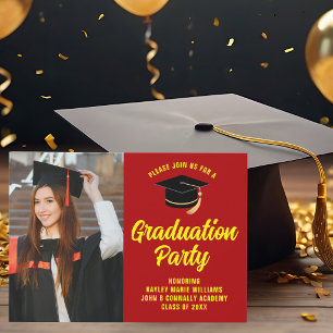 Invitation Red Yellow Graduate Photo 2025 Graduation Party