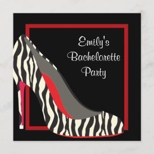 Invitation Red Zebra High Heel Chaussures Bachelorette Party