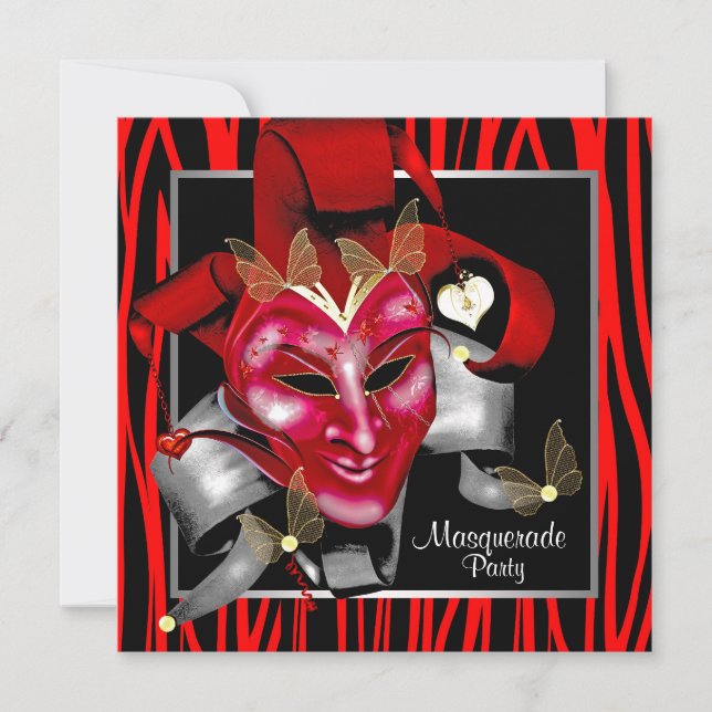 Invitation Red Zebra Masquerade Rouge (Devant)