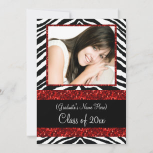 Invitation Red Zebra Sparkle Girls Graduation Party