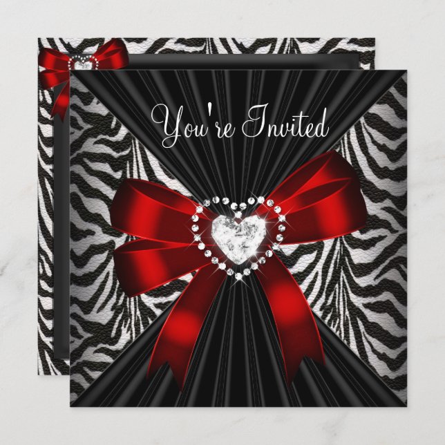 Invitation Red Zebra Strie Black Image de fête d'anniversaire (Devant / Derrière)