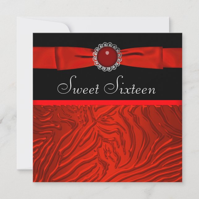 Invitation Red Zebra Sweet sixteen fête d'anniversaire (Devant)