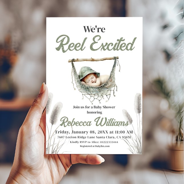 Invitation Reel Excité Petit Baby shower Pêcheur (Créateur téléchargé)