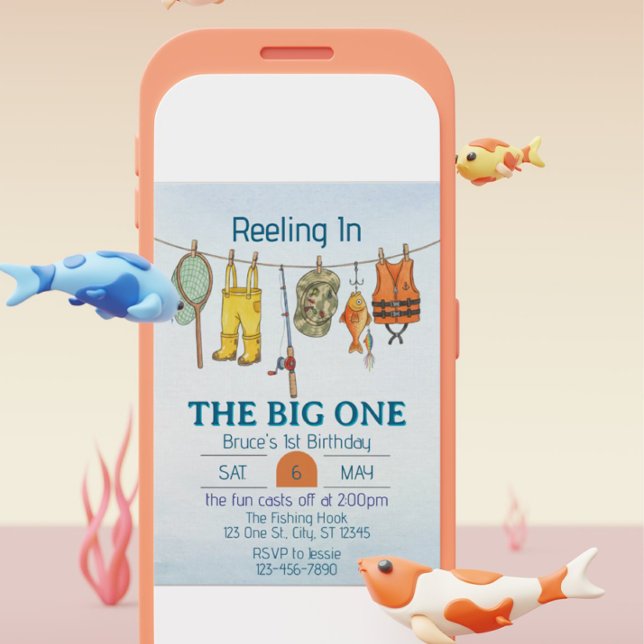 Invitation Reeling The Big One, Fishing Line 1st Birthday (Créateur téléchargé)