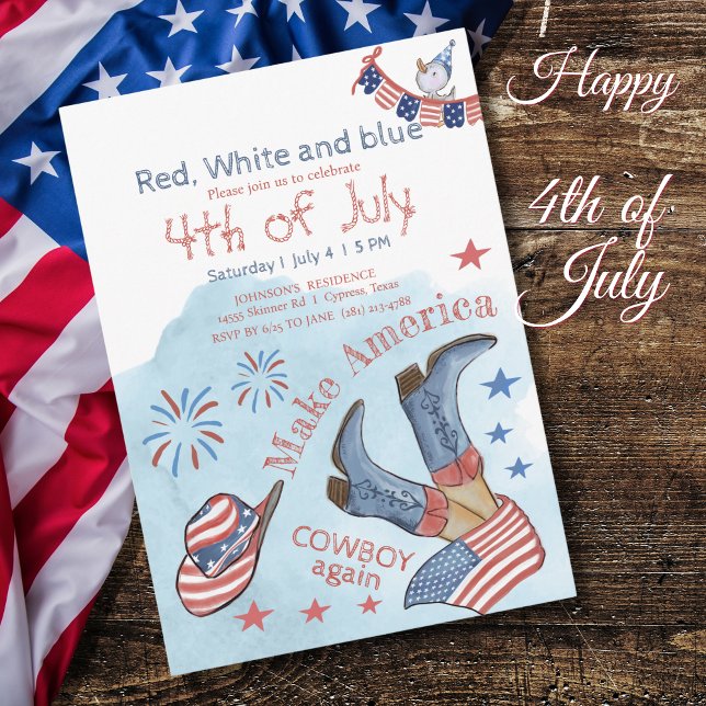 Invitation Refaire l'Amérique Cowboy 4 juillet (Make America Cowboy Again 4th of July Party Invitation)
