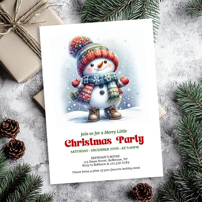 Invitation Refined Christmas cute snowman invite kids holiday (Refined Christmas snowman invite kids holiday editable

)