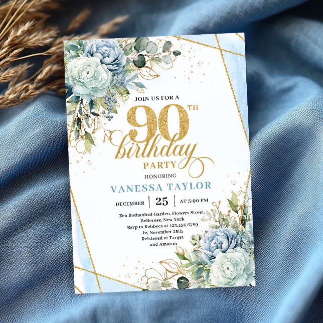 Invitation Refined gold frame style 90th birthday celebration (Refined gold frame style 90th birthday celebration card)