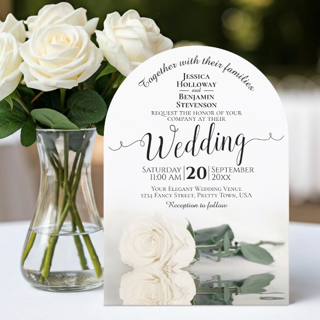 Invitation Reflet Blanc ivoire Rose Élégant Mariage d'arc (With Arch Cut)