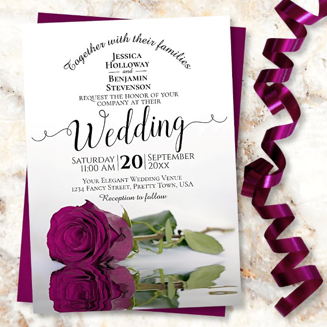 Invitation Reflet Cassis Purple Rose Mariage élégant (Créateur téléchargé)