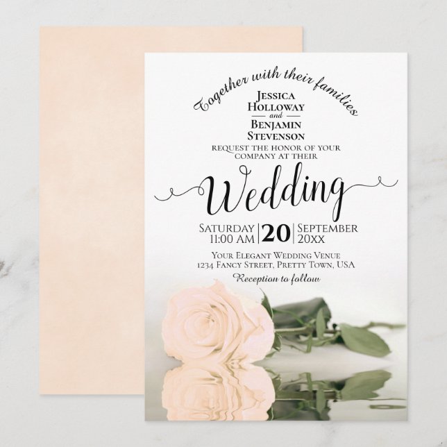 Invitation Reflet Pale Blush Peach Rose Mariage élégant (Devant / Derrière)
