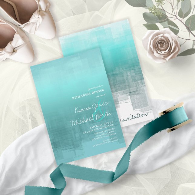 Invitation Réflexion aquarelle - répétition Turquoise ID774 (Front/Back In Situ)