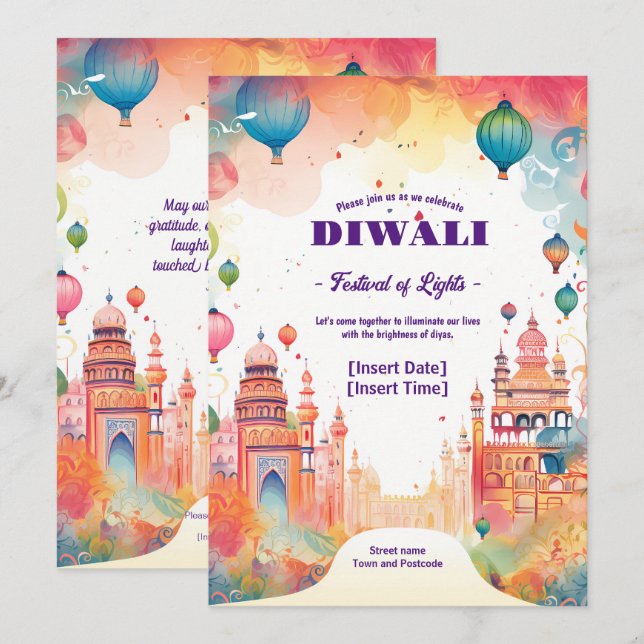 Invitation Réflexion de Sacré Diwali (Devant / Derrière)