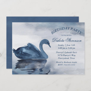 Invitation Réflexions des lacs Dusty Blue Swan fête d'anniv
