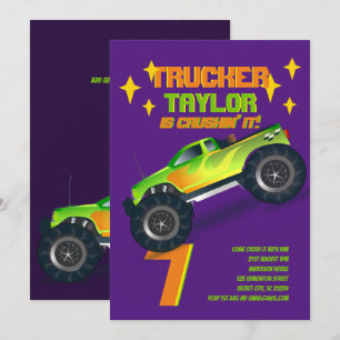 Invitation REFROIDISSEMENT Monster Truck Neon Anniversaire Fê