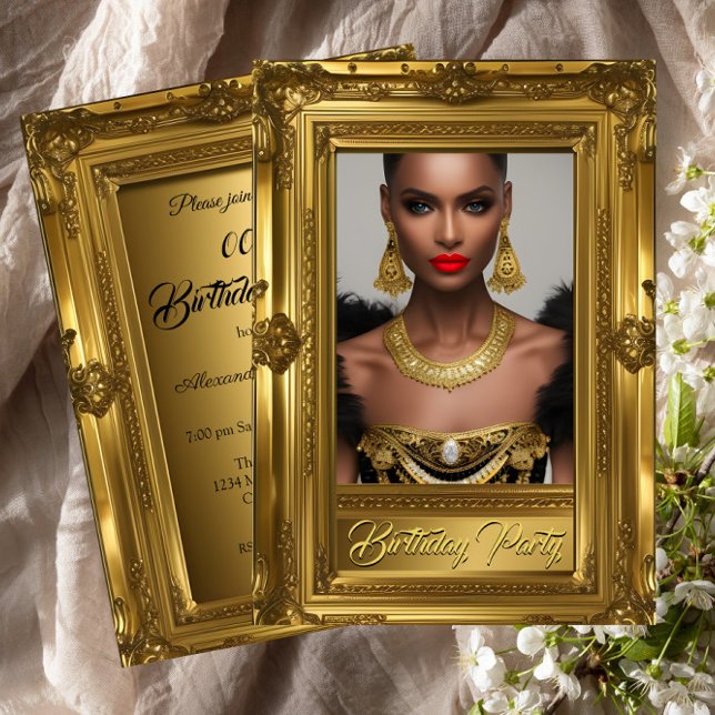 Invitation Regal Elegant Photo Anniversaire Party Gold Frame (Créateur téléchargé)