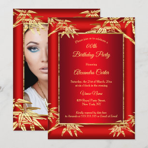 Invitation Regal Red Gold Bamboo photo Anniversaire