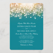 Invitation Regal Turquoise et Gold Bokeh
