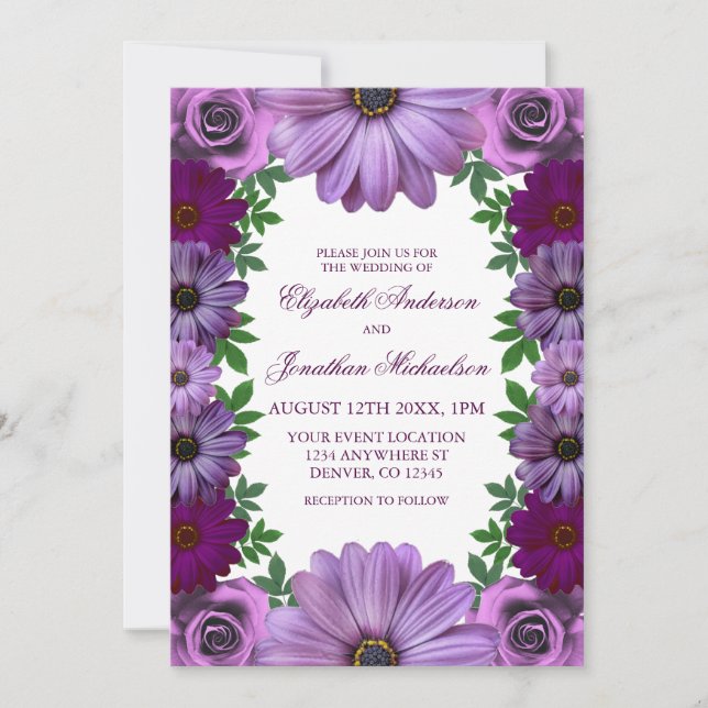Invitation Regal violet Mariage floral (Devant)