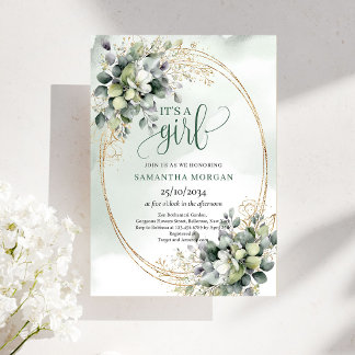 Invitation Regard Bébé Fille avec un Effet Aquarel