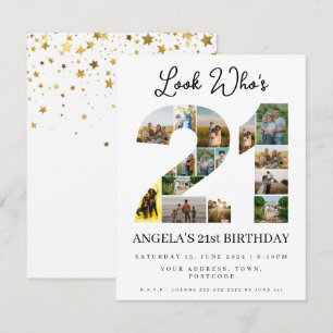 Invitation Regardez qui a 21 ans Panneau de collage de photos