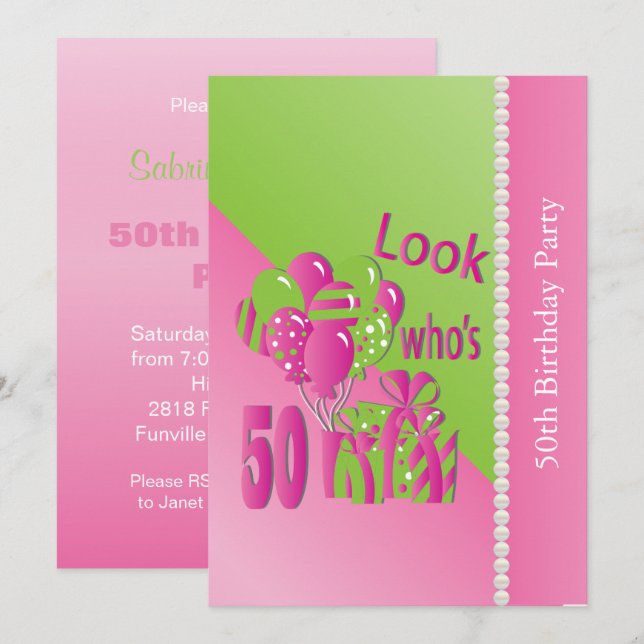 Invitation Regardez qui a 50 ans en rose pâle - 50 ans (Devant / Derrière)
