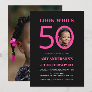 Invitation Regardez qui a 50 ans Photo d'enfant rose noir pou