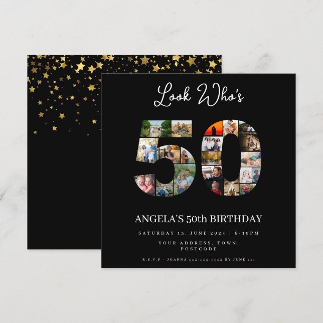 Invitation Regardez qui a 50 heureux 50e anniversaire Photo C (Devant / Derrière)