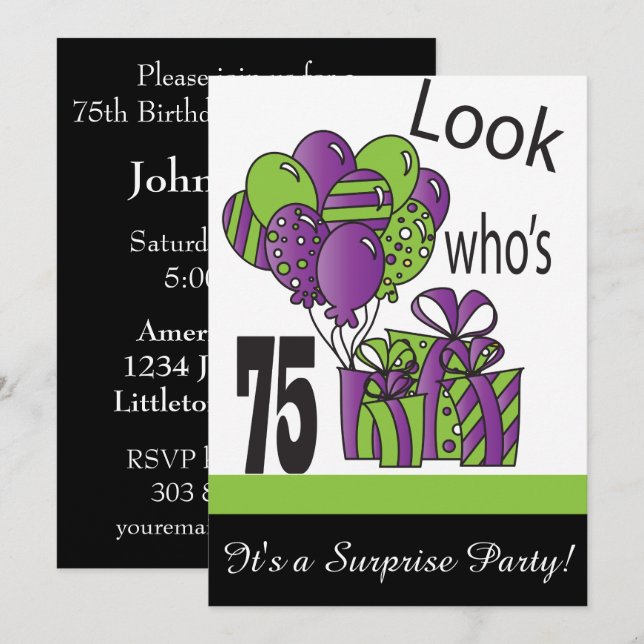 Invitation Regardez qui a 75 ans| 75e anniversaire (Devant / Derrière)